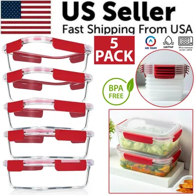 Proxxi 5 Pack Stackable Food Storage Containers Airtight & Leakproof Set Snap Lock Lids In Red