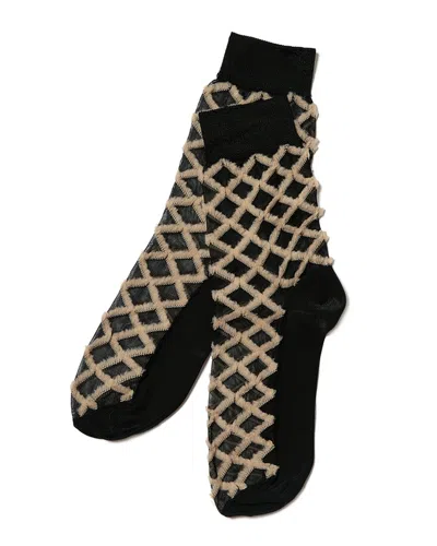 Stems Fringe Diamond Crew Socks In Black