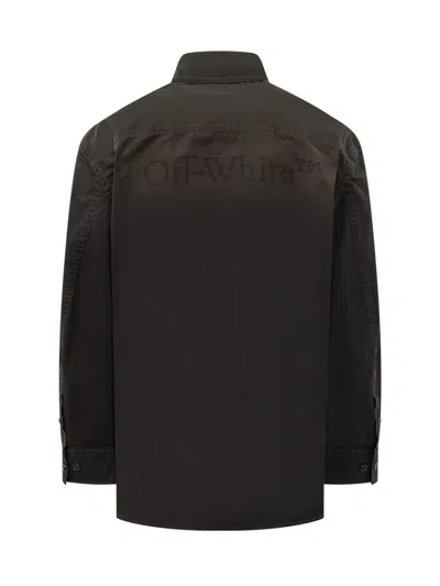 Off-white Button-up Casual Jacket With Structured Fit In Black