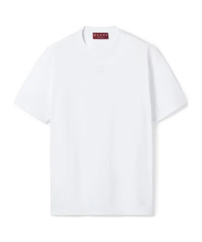 Gucci Cotton Jersey Top Crew Neck Short Sleeves In White