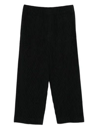Issey Miyake Straight-leg Trousers With Pleated Texture And Elasticated Waistband In Black