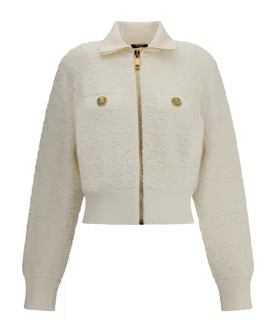 Balmain Batwing Zipped Tweed Bomber Jacket Clothing In Neutral