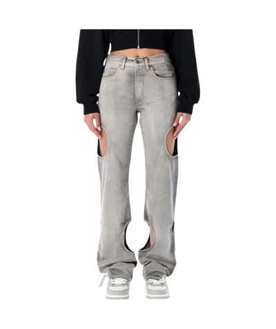 Off-white Cut-out Denim Trousers Featuring Belt Loops In Gray