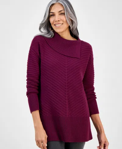 Style & Co Women's Envelope-neck Tunic Sweater, Created For Macy's In Burgundy