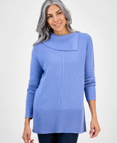 Style & Co Women's Envelope-neck Tunic Sweater, Created For Macy's In Blue