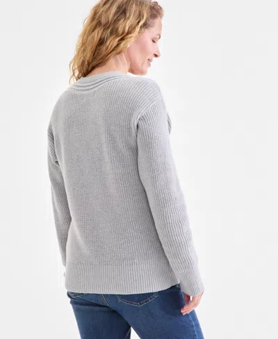 Style & Co Petite Textured Stitch V-neck Sweater, Macy's Exclusive In Gray