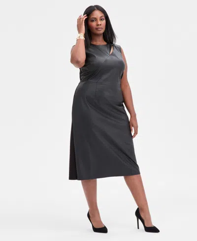 Inc International Concepts Plus Size Mixed-media Dress, Macy's Exclusive In Black
