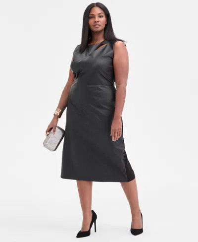 Inc International Concepts Plus Size Mixed-media Dress, Macy's Exclusive In Black