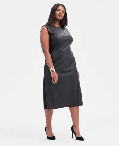 Inc International Concepts Plus Size Mixed-media Dress, Macy's Exclusive In Black
