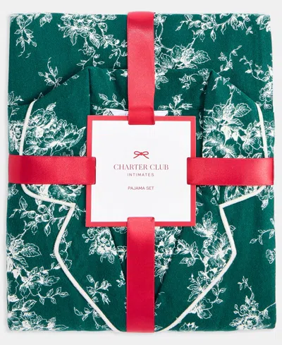 Charter Club Women's 2-pc. Cotton Flannel Packaged Pajamas Set, Created For Macy's In Green