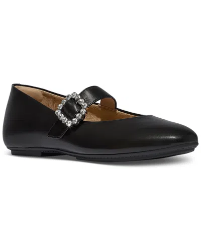 Fitflop Women's Delicato Crystal-buckle Metallic-leather Mary Jane Flats In Black