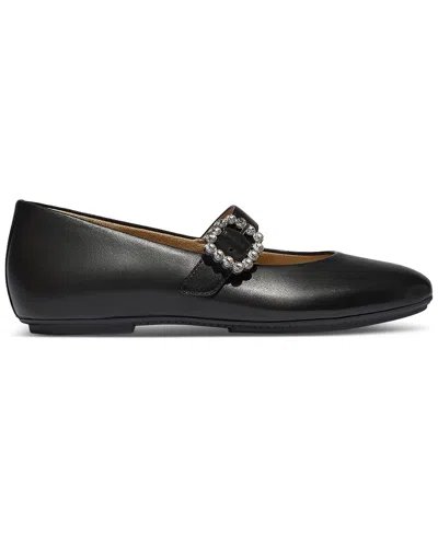 Fitflop Women's Delicato Crystal-buckle Metallic-leather Mary Jane Flats In Black