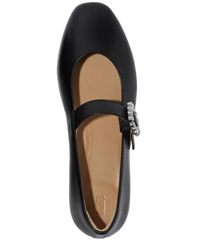 Fitflop Women's Delicato Crystal-buckle Metallic-leather Mary Jane Flats In Black
