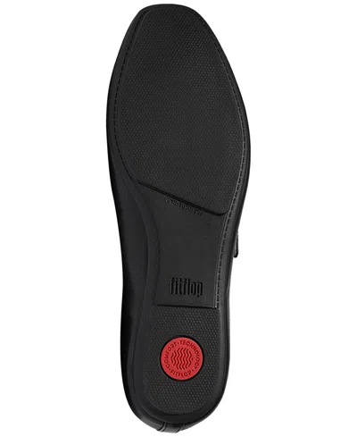 Fitflop Women's Delicato Crystal-buckle Metallic-leather Mary Jane Flats In Black