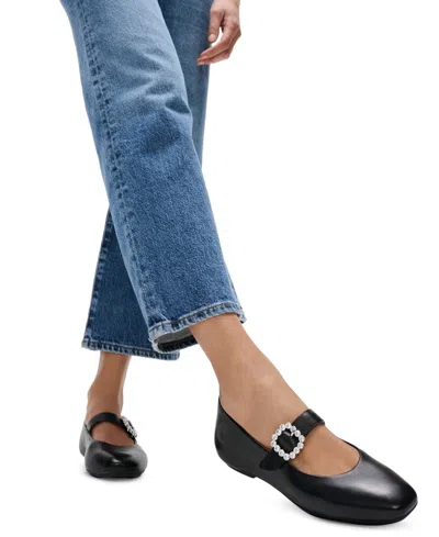 Fitflop Women's Delicato Crystal-buckle Metallic-leather Mary Jane Flats In Black