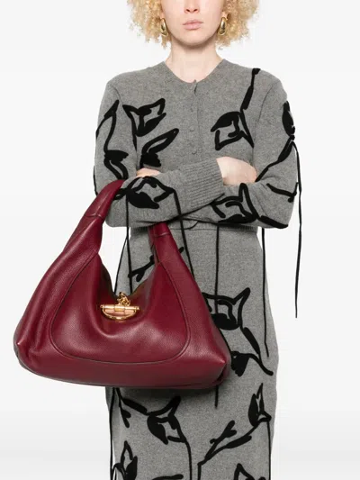 Gucci Women Bordeaux Shoulder Bag With Horsebit Closure In Grained Leather Woman In Red