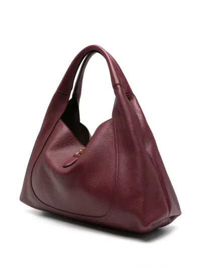 Gucci Women Bordeaux Shoulder Bag With Horsebit Closure In Grained Leather Woman In Red