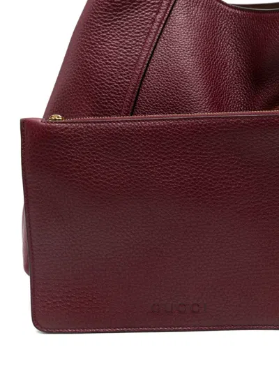 Gucci Women Bordeaux Shoulder Bag With Horsebit Closure In Grained Leather Woman In Red