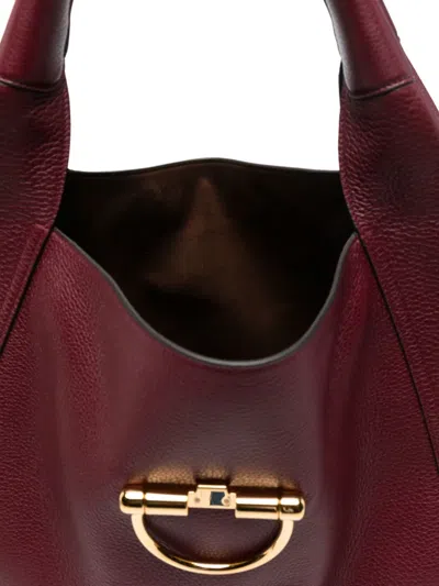 Gucci Women Bordeaux Shoulder Bag With Horsebit Closure In Grained Leather Woman In Red