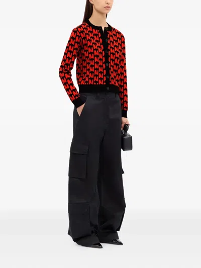 Msgm Monogram-pattern Button-up Cardigan In Red