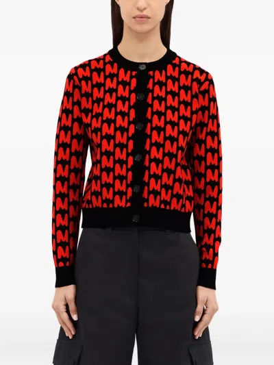 Msgm Monogram-pattern Button-up Cardigan In Red