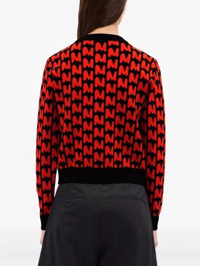 Msgm Monogram-pattern Button-up Cardigan In Red