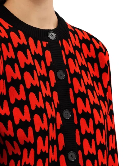Msgm Monogram-pattern Button-up Cardigan In Red