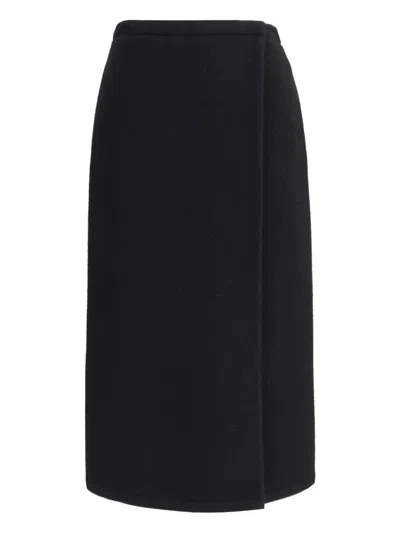 Rier Fleece Wrap Skirt In Pure Wool In Black