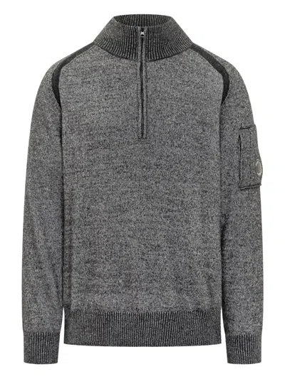 C.p. Company Gray Sweater With Zipper And Lens Pocket In Gray
