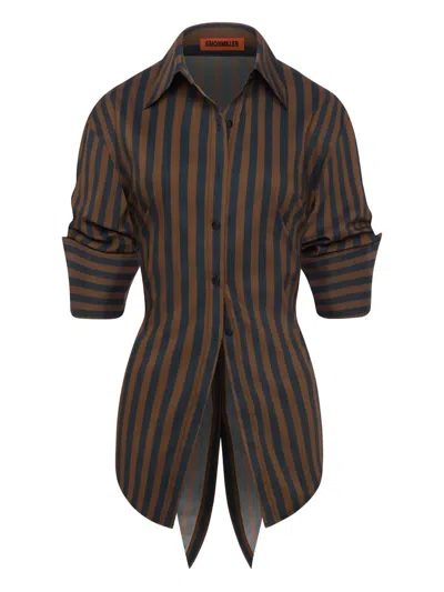 条纹纽扣府绸衬衫