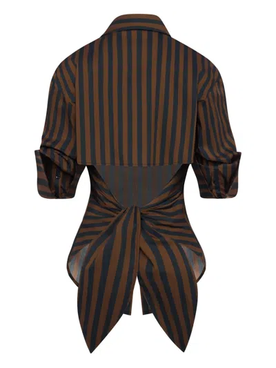 条纹纽扣府绸衬衫