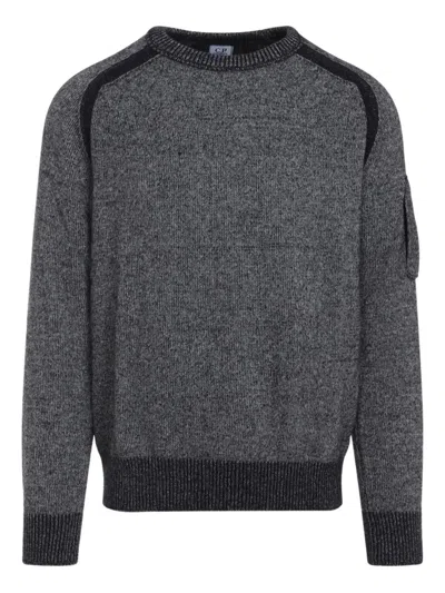 C.p. Company Textured Knit Sweater With Circular Lens Pocket In Gray