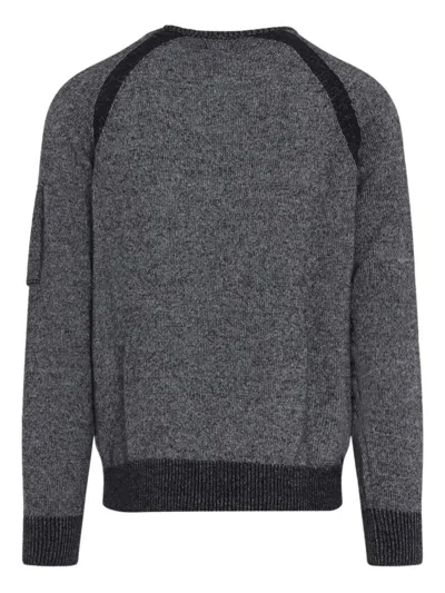 C.p. Company Textured Knit Sweater With Circular Lens Pocket In Gray