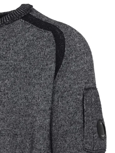 C.p. Company Textured Knit Sweater With Circular Lens Pocket In Gray