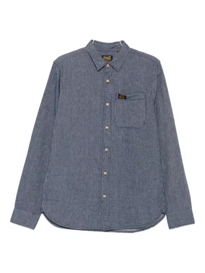 Superdry Pinstripe Chest-pocket Shirt In Blue