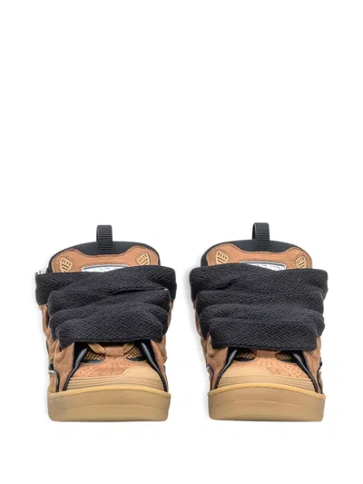 Lanvin Suede Sneakers With Rubber Sole And Pull Tab In Brown