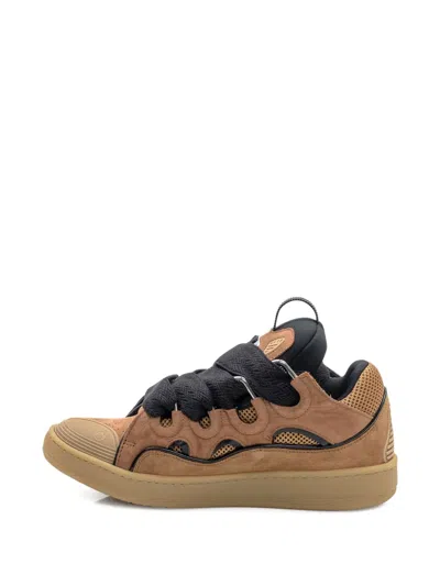 Lanvin Suede Sneakers With Rubber Sole And Pull Tab In Brown