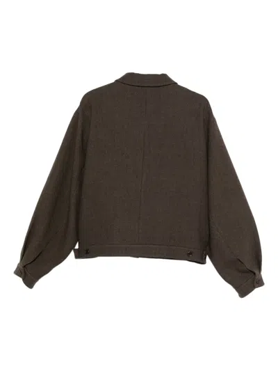 Amomento Button-down Shirt Jacket In Brown