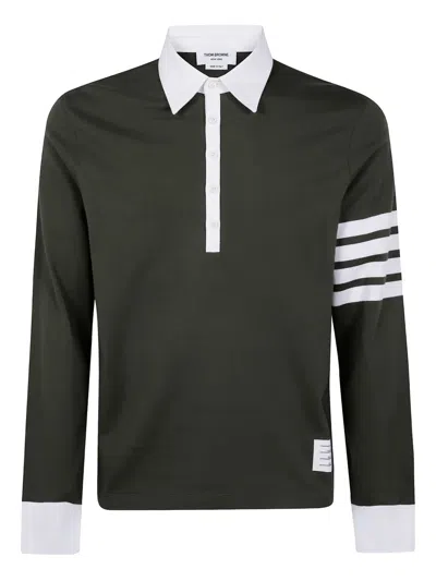 Thom Browne Classic Fit Long Sleeve Rugby In Med Weight Jersey With En In Black