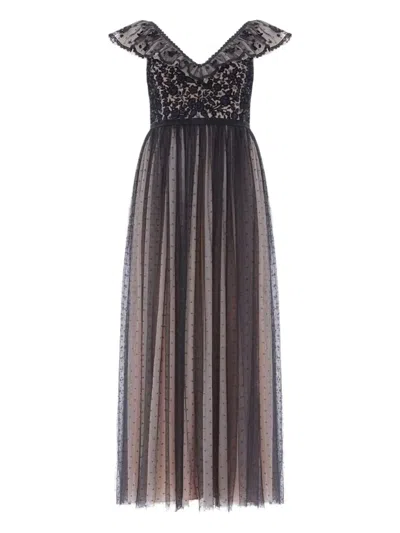 Needle & Thread Adeline Floral-embroidered Tulle Gown In Brown