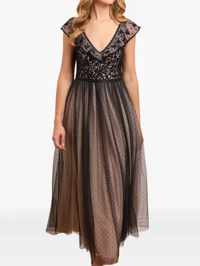 Needle & Thread Adeline Floral-embroidered Tulle Gown In Brown
