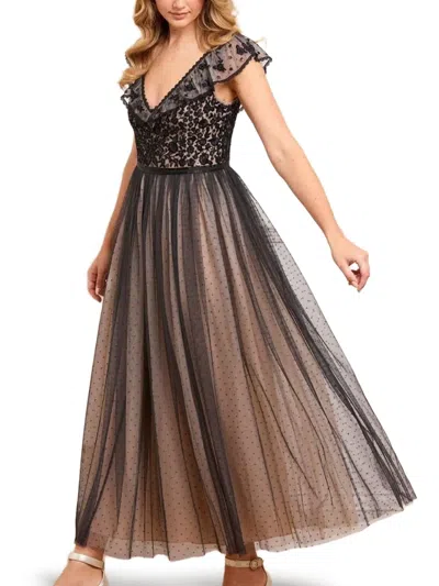 Needle & Thread Adeline Floral-embroidered Tulle Gown In Brown