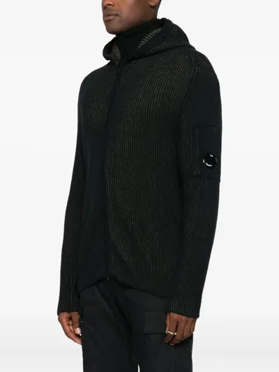 C.p. Company Knitwear Cardigan In Fleece Knit Clothing In Black