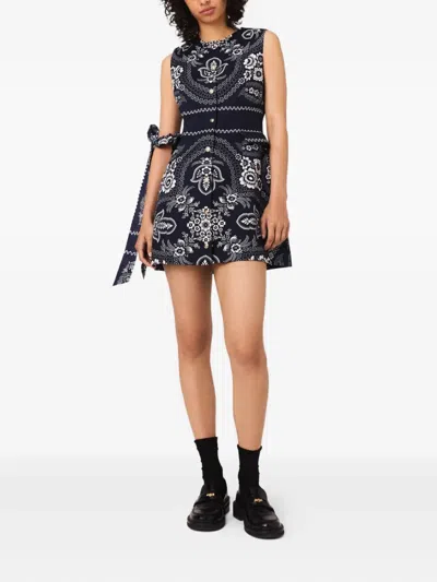 Maje Womens Navy Bandana Print Bandana-print Button-embellished Woven Mini Dress In Blue