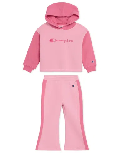 Champion Baby Girls 2-piece Hoodie And Flare Pants Set In Pink