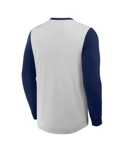 Fanatics Men's Gray/navy Atlanta Braves Clubhouse Long Sleeve Henley Shirt In Blue