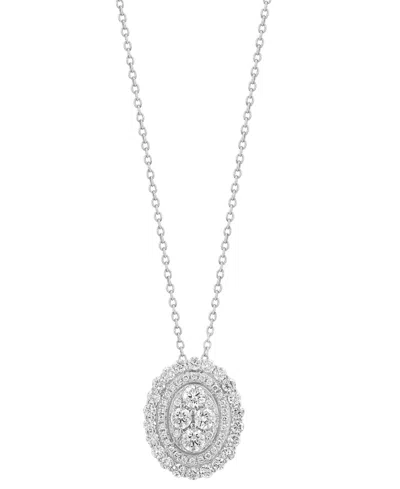 Effy Collection Effy Diamond Oval Halo Cluster 18" Pendant Necklace (1 Ct. T.w.) In 14k White Gold In Metallic