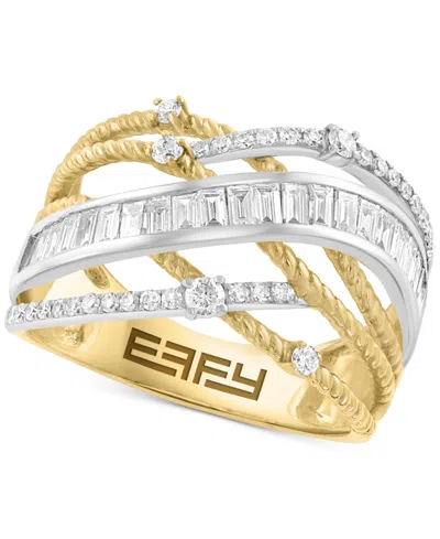 Effy Collection Effy Diamond Round & Baguette Diamond Multirow Crossover Ring (3/4 Ct. T.w.) In 14k Two-tone Gold In Gold
