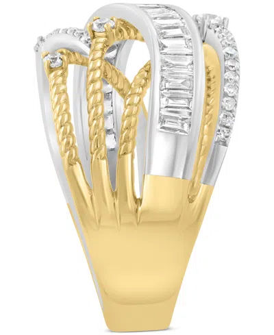 Effy Collection Effy Diamond Round & Baguette Diamond Multirow Crossover Ring (3/4 Ct. T.w.) In 14k Two-tone Gold In Gold