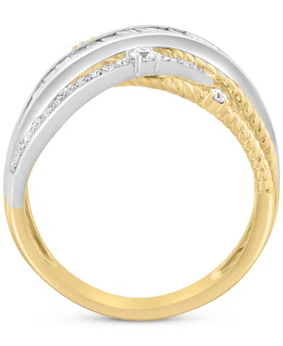 Effy Collection Effy Diamond Round & Baguette Diamond Multirow Crossover Ring (3/4 Ct. T.w.) In 14k Two-tone Gold In Gold